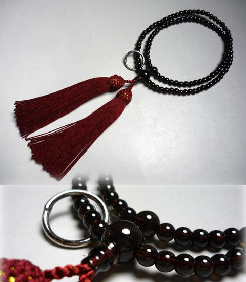 Women's Prayer Beads, Smoky Quartz, Soto Zen Sect, Vermilion Tassel