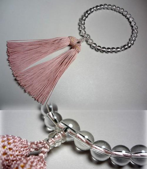 Women's Crystal Prayer Beads, 7mm, Ash-Pink Tassel