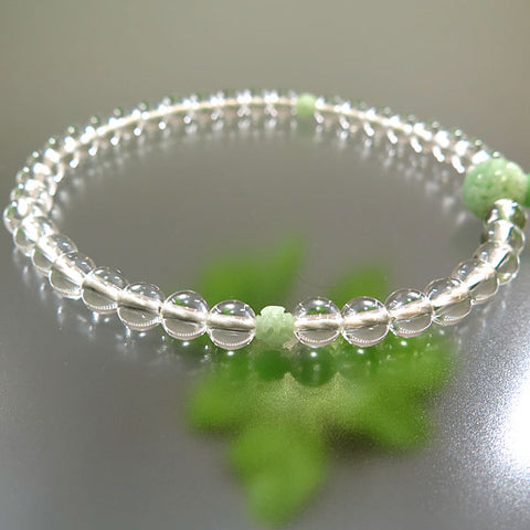 Women's Crystal Prayer Beads, 7mm Bead, Burmese Jade Flower Carving