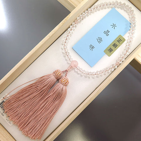 Women's Crystal Prayer Beads, Flat-Cut, Rose Quartz, Ash-Pink Tassel