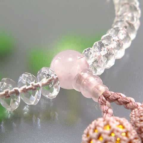 Women's Crystal Prayer Beads, Flat-Cut, Rose Quartz, Ash-Pink Tassel