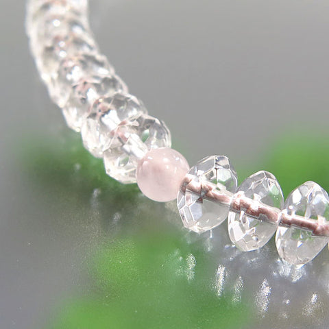 Women's Crystal Prayer Beads, Flat-Cut, Rose Quartz, Ash-Pink Tassel