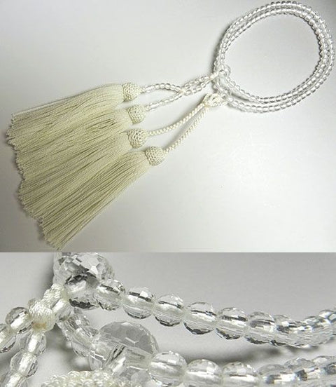 Women's Prayer Beads, Crystal, 108-Facet Cut, Jodo Shinshu Sect, Matching Set