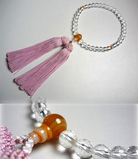 Women's Crystal Prayer Beads, 108-Facet Cut, Striped Agate Finish