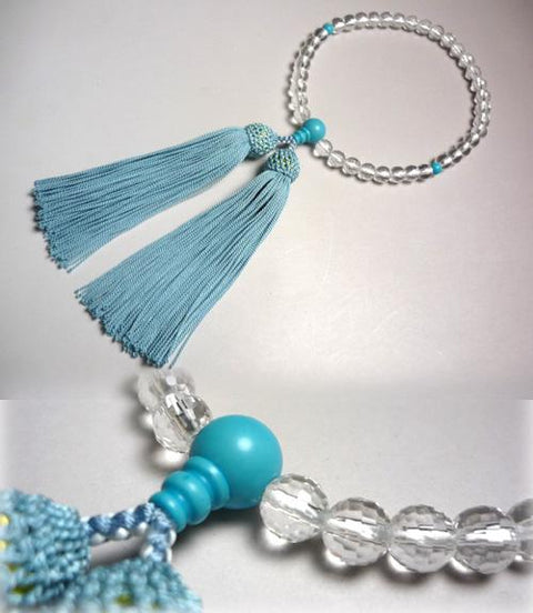 Women's Crystal Prayer Beads, 108-Facet Cut, Turquoise Finish