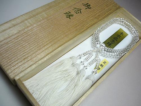 Women's Prayer Beads, Crystal, Oval Bead, Double-Strand, White Tassel