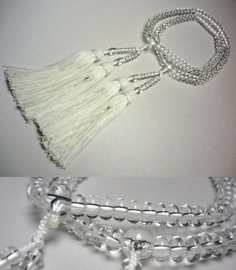 Women's Prayer Beads, Crystal, Oval Bead, Double-Strand, White Tassel