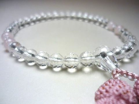 Women's Crystal Prayer Beads, 108-Facet Cut, Rose Quartz, Pink Tassel