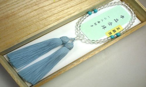 Women's Crystal Prayer Beads, 108-Facet Cut, Turquoise, Daylily Tassel