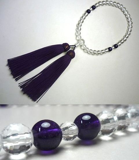 Women's Crystal Prayer Beads, 108-Facet Cut, Amethyst, Purple Tassel