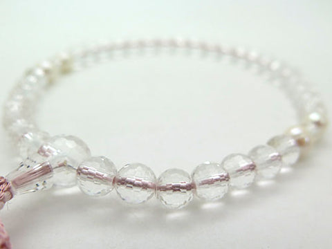 Women's Prayer Beads, Crystal, 108-Facet Cut, Freshwater Pearl, Ash-Pink Tassel