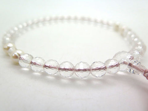 Women's Prayer Beads, Crystal, 108-Facet Cut, Freshwater Pearl, Ash-Pink Tassel