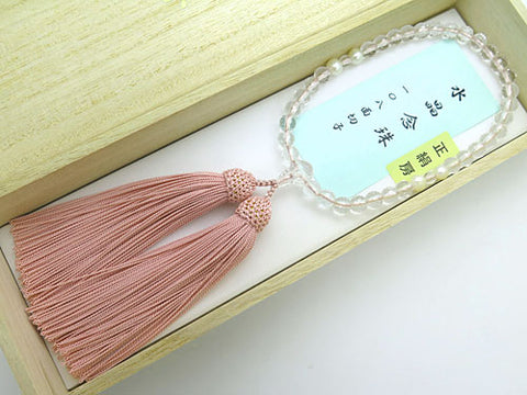 Women's Prayer Beads, Crystal, 108-Facet Cut, Freshwater Pearl, Ash-Pink Tassel