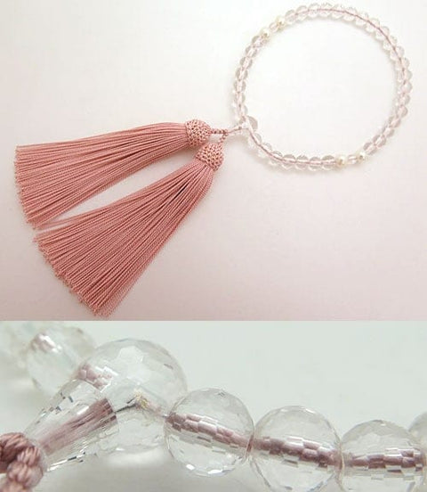 Women's Prayer Beads, Crystal, 108-Facet Cut, Freshwater Pearl, Ash-Pink Tassel