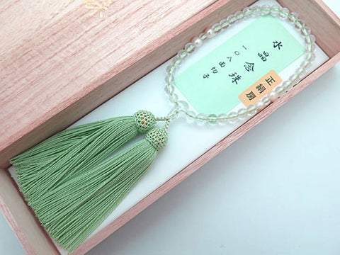 Women's Crystal Prayer Beads, 108-Facet Cut, Freshwater Pearl, Celadon