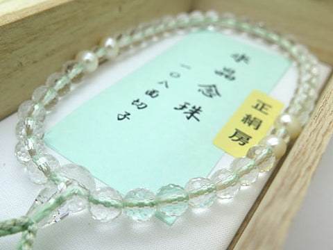 Women's Crystal Prayer Beads, 108-Facet Cut, Freshwater Pearl, Celadon
