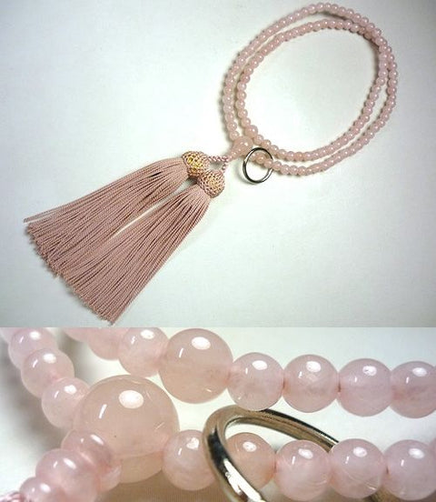Women's Prayer Beads, Rose Quartz, Soto Zen Sect, Matching Set