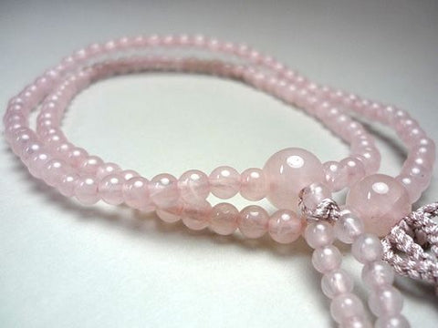 Women's Prayer Beads, Rose Quartz, Jodo Shinshu Sect, Matching Set