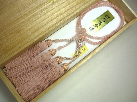 Women's Prayer Beads, Rose Quartz, Jodo Shinshu Sect, Matching Set