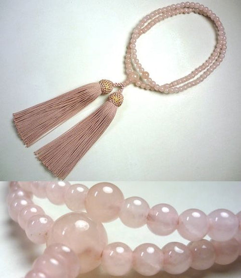 Women's Prayer Beads, Rose Quartz, Rinzai Sect, Matching Set