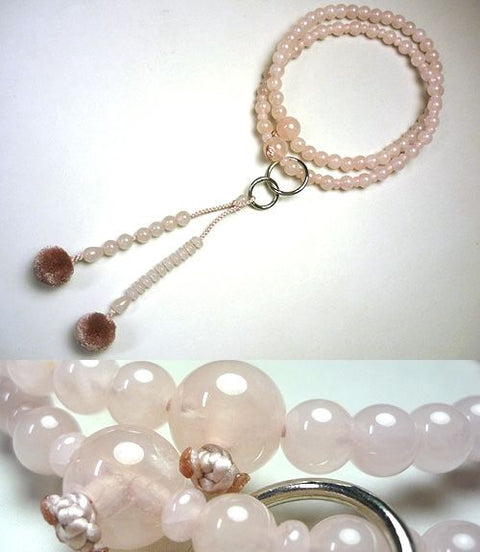 Women's Prayer Beads, Rose Quartz, Jodo Sect, Matching Set