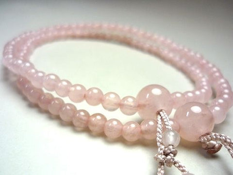 Women's Prayer Beads, Rose Quartz, Shingon Sect, Matching Set