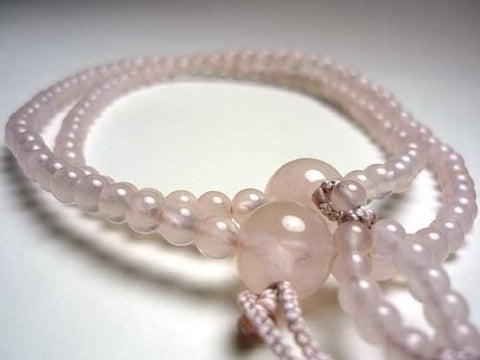 Women's Prayer Beads, Rose Quartz, Nichiren Sect, Niso Hokke Style, Matching Set