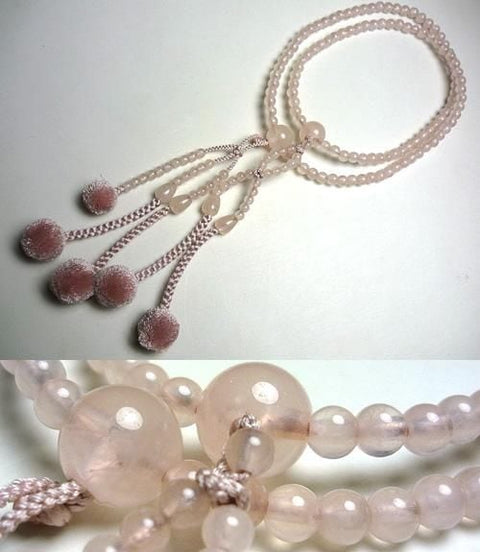 Women's Prayer Beads, Rose Quartz, Nichiren Sect, Niso Hokke Style, Matching Set