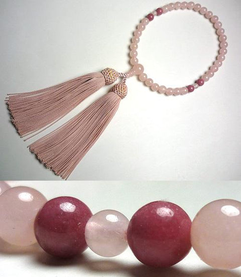 Kohgen original women's prayer beads, rose quartz and piemontite, 4-piece finish
