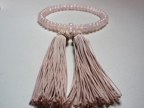 Women's Rose Quartz Prayer Beads, Oval Bead, Pure Silk Tassel
