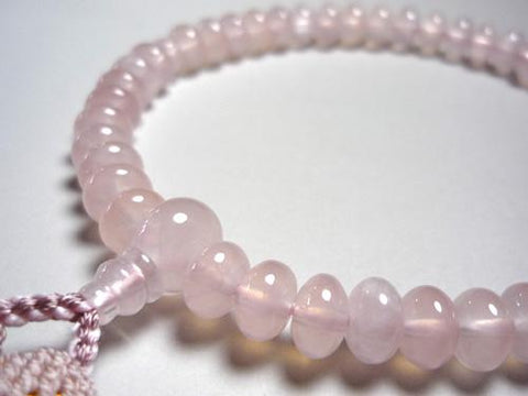 Women's Rose Quartz Prayer Beads, Oval Bead, Pure Silk Tassel