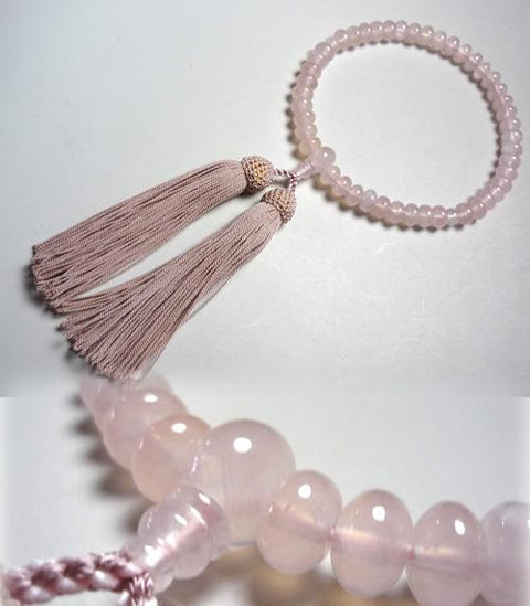 Women's Rose Quartz Prayer Beads, Oval Bead, Pure Silk Tassel