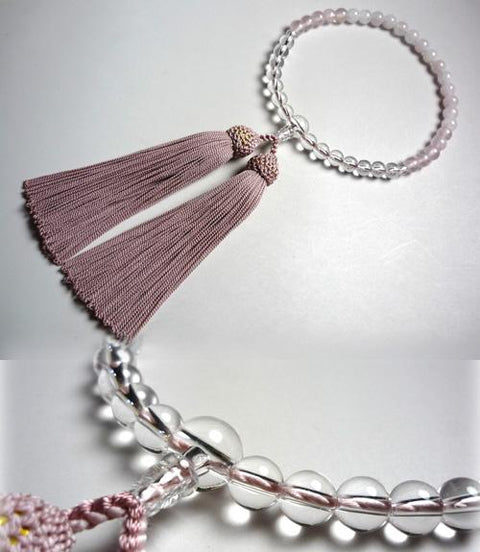 Women's Prayer Beads, Rose Quartz Gradation, 7mm Bead, Ash Sakura Tassel
