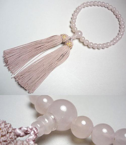 Women's Prayer Beads, Rose Quartz, 8mm Bead, Ash Cherry Tassel