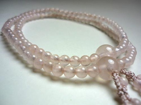 Women's Rose Quartz Prayer Beads, Double-Wrap, Ash-Pink Tassel