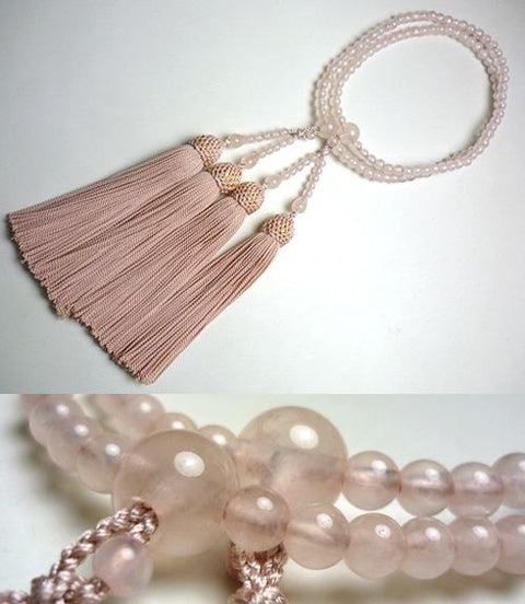Women's Rose Quartz Prayer Beads, Double-Wrap, Ash-Pink Tassel