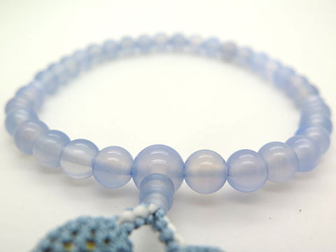 Women's Blue Chalcedony Prayer Beads, 8mm Bead, Forget-Me-Not Tassel