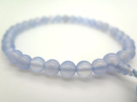 Women's Blue Chalcedony Prayer Beads, 8mm Bead, Forget-Me-Not Tassel