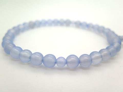 Women's Blue Chalcedony Prayer Beads, 8mm Bead, Forget-Me-Not Tassel