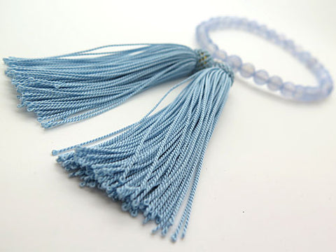 Women's Blue Chalcedony Prayer Beads, 8mm Bead, Forget-Me-Not Tassel