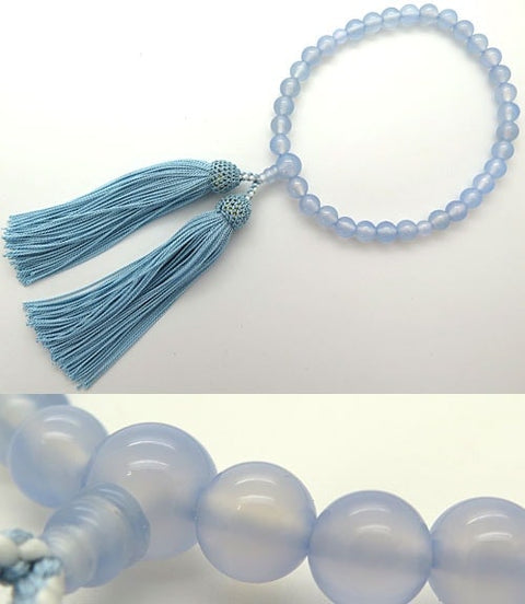 Women's Blue Chalcedony Prayer Beads, 8mm Bead, Forget-Me-Not Tassel