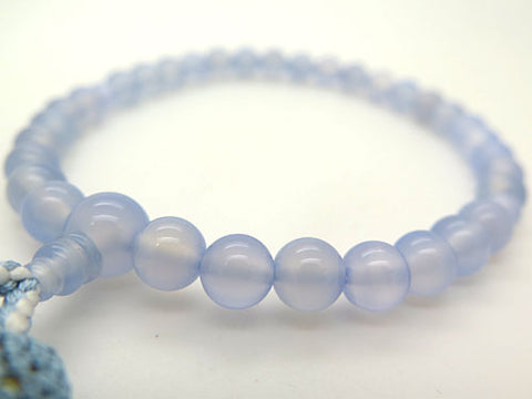 Women's Blue Chalcedony Prayer Beads, 8mm Bead, Forget-Me-Not Tassel