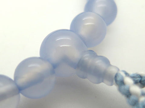 Women's Blue Chalcedony Prayer Beads, 8mm Bead, Forget-Me-Not Tassel
