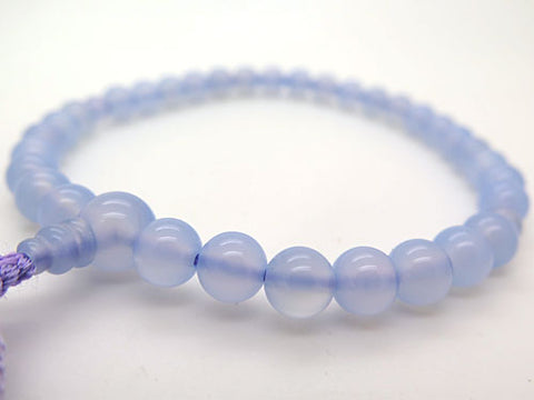Women's Blue Chalcedony Prayer Beads, 8mm Bead, Wisteria Tassel