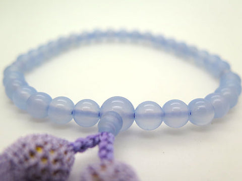 Women's Blue Chalcedony Prayer Beads, 8mm Bead, Wisteria Tassel