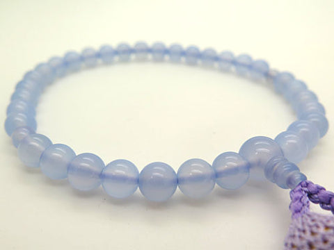 Women's Blue Chalcedony Prayer Beads, 8mm Bead, Wisteria Tassel