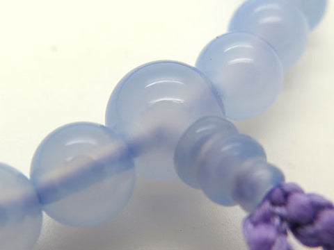 Women's Blue Chalcedony Prayer Beads, 8mm Bead, Wisteria Tassel