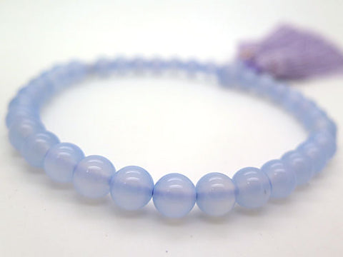 Women's Blue Chalcedony Prayer Beads, 8mm Bead, Wisteria Tassel