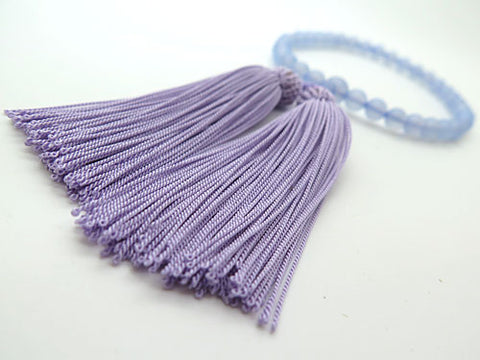 Women's Blue Chalcedony Prayer Beads, 8mm Bead, Wisteria Tassel