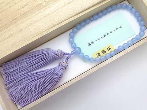 Women's Blue Chalcedony Prayer Beads, 8mm Bead, Wisteria Tassel
